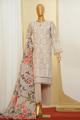 Traditional Vibes By HZ Stitched 3 Piece Solid Emb Chikankari Suit-PWC-102-Beige