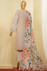 Traditional Vibes By HZ Stitched 3 Piece Solid Emb Chikankari Suit-PWC-102-Beige