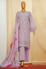 Traditional Vibes By HZ Stitched 3 Piece Solid Emb Chikankari Suit-PWC-104-Lavender