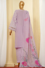 Traditional Vibes By HZ Stitched 3 Piece Solid Emb Chikankari Suit-PWC-104-Lavender