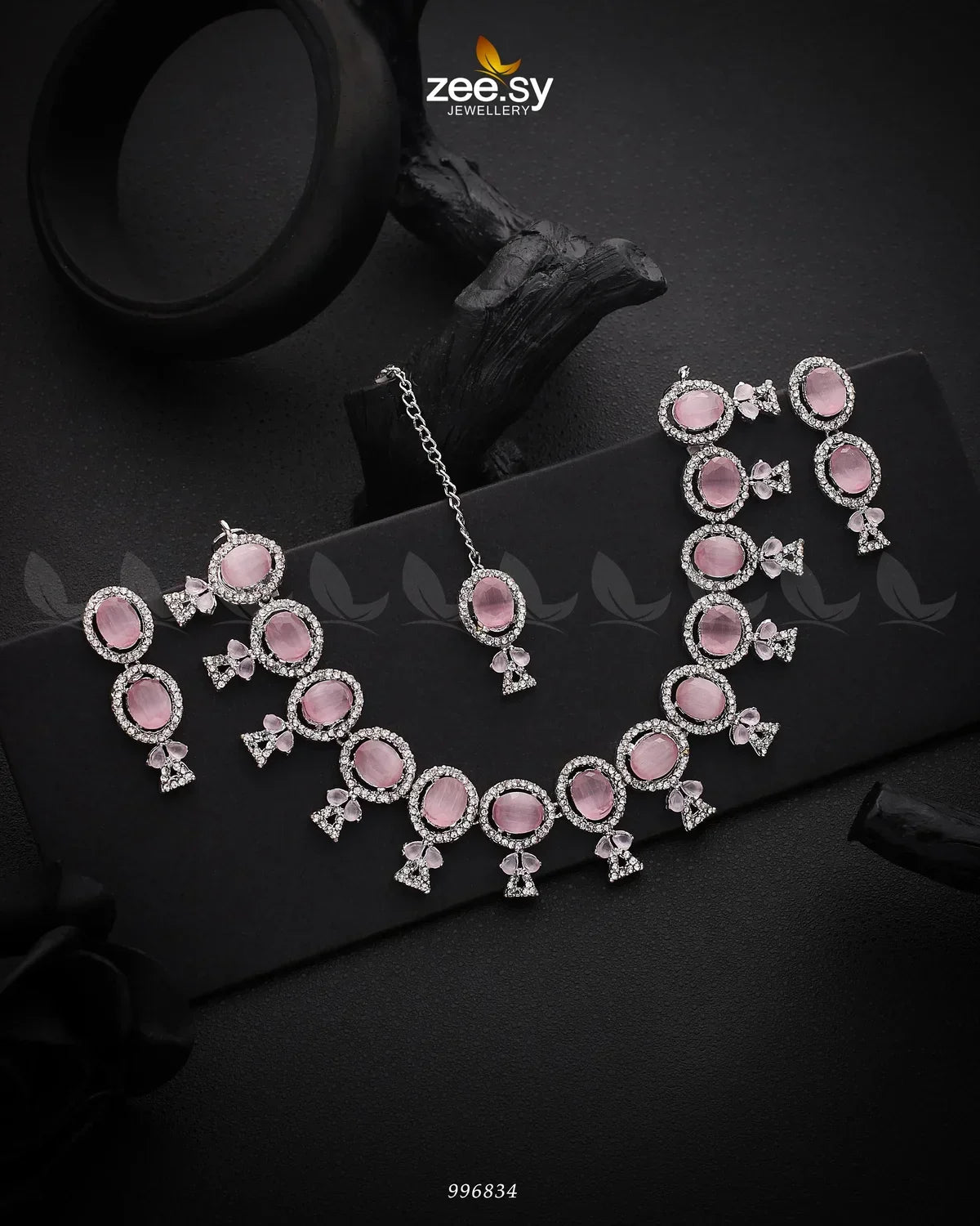 Pansy Necklace Set Silver Mint Pink - Zeesy Jewellery