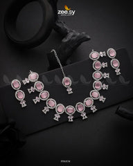 Pansy Necklace Set Silver Mint Pink - Zeesy Jewellery