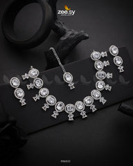 Pansy Necklace Set Silver White - Zeesy Jewellery