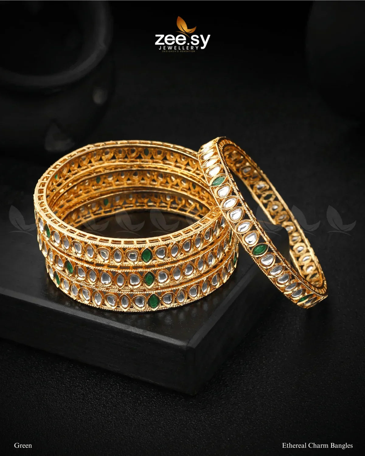 Ethereal Charm Bangles Green - Zeesy Jewellery