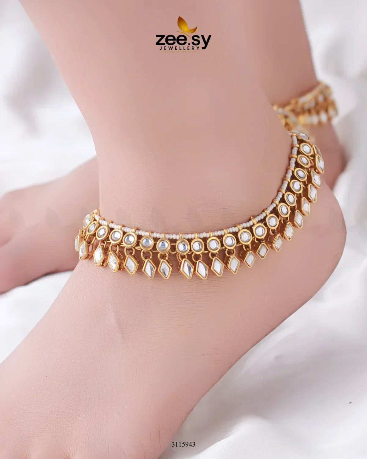 Tsavorite Anklet Golden white - Zeesy Jewellery