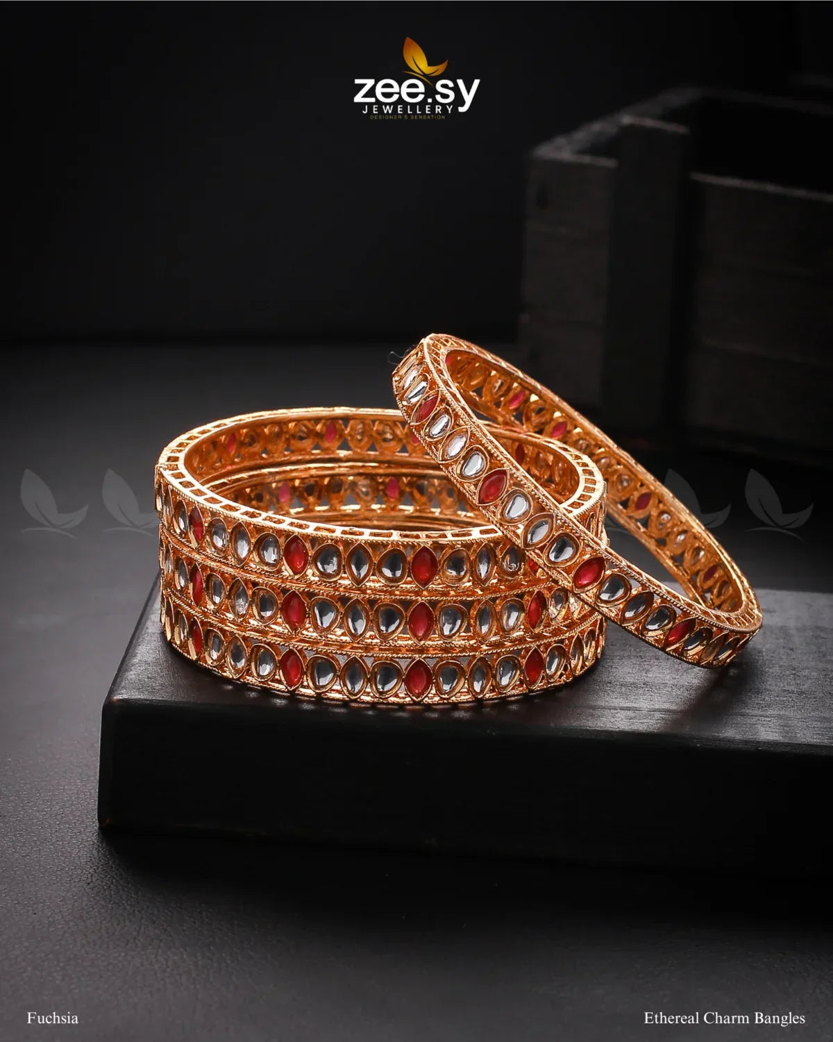 Ethereal Charm Bangles Fuchsia - Zeesy Jewellery