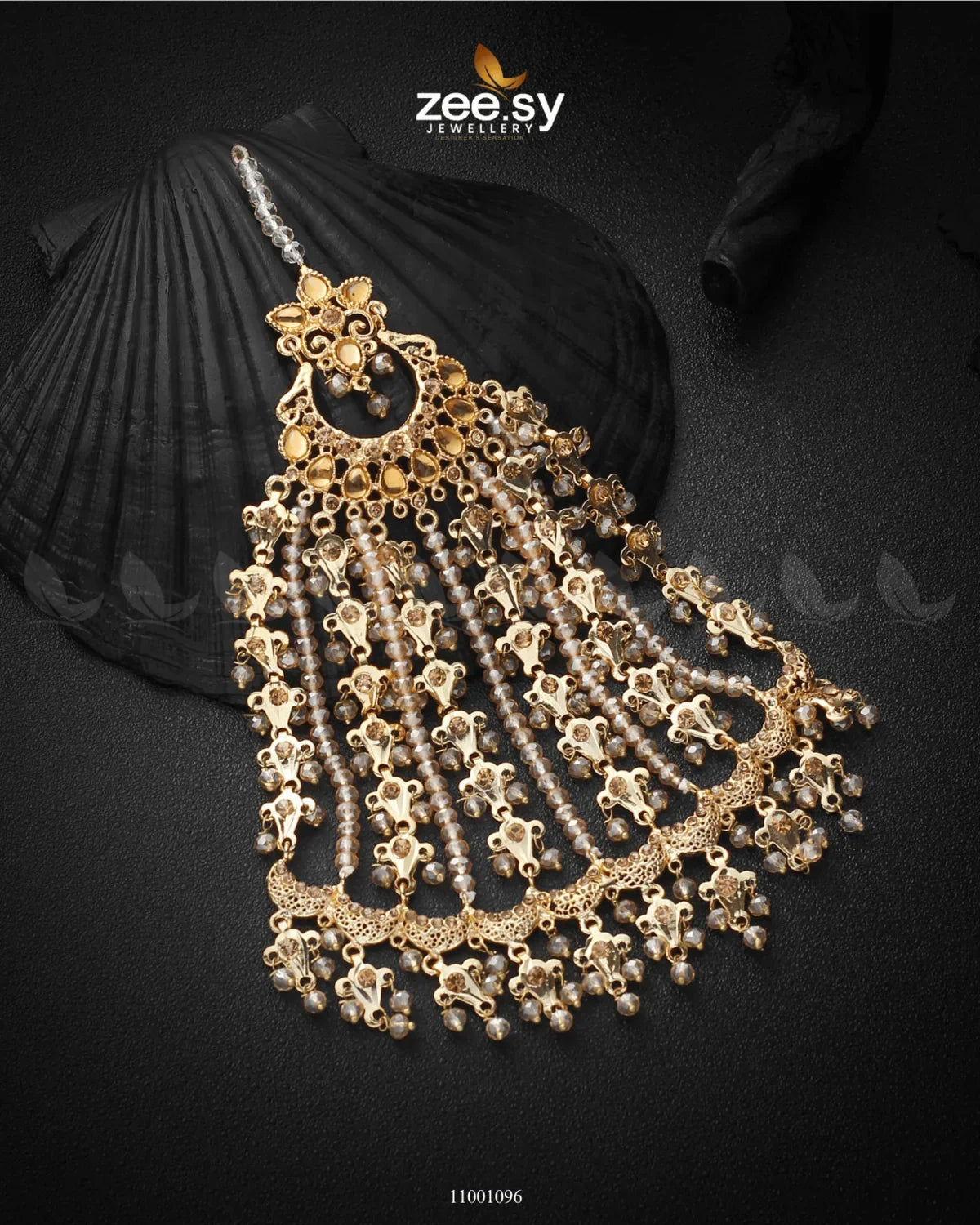 PEACOCK JHUMAR-0048 Crystal Champagne - Zeesy Jewellery