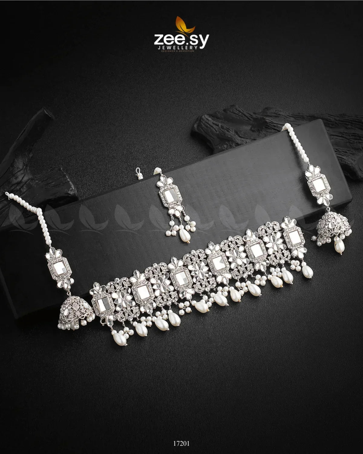 NECKLACE SET-0940 Silver White - Zeesy Jewellery