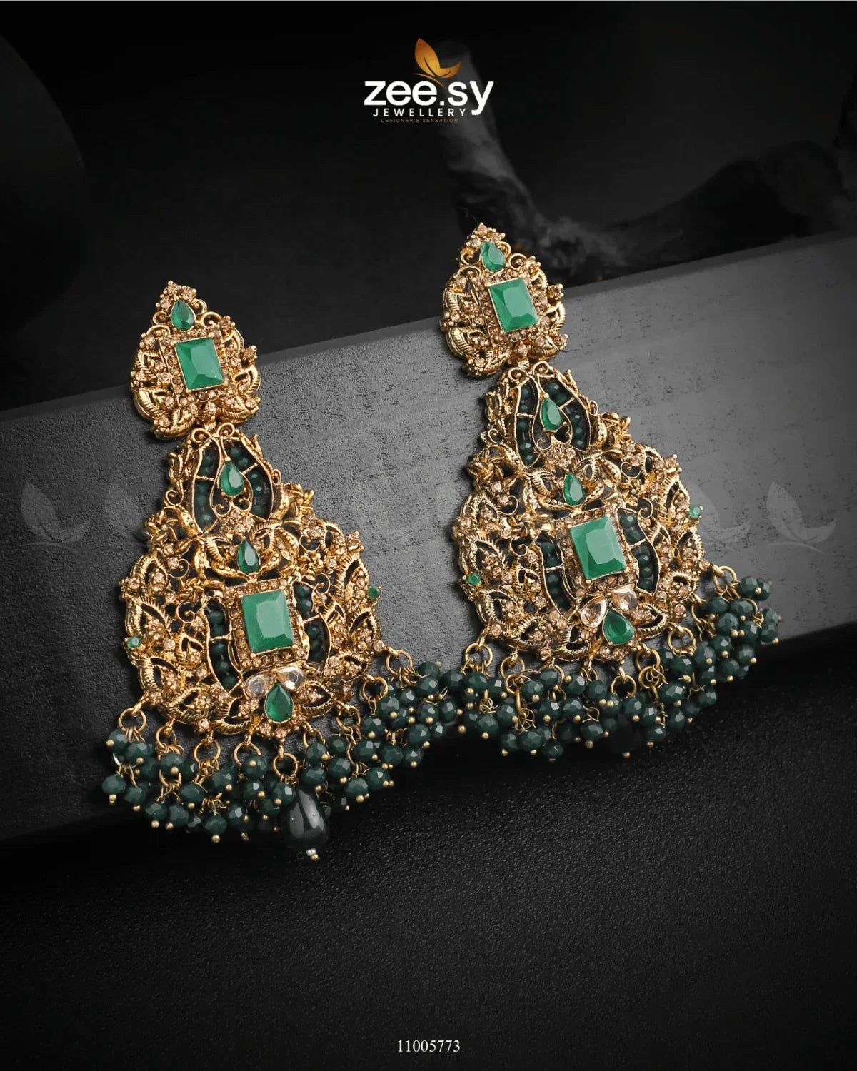 EARRINGS-0723 Green - Zeesy Jewellery