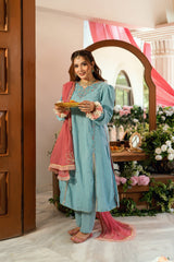 Baat Pakki Omal by Komal Stitched 3 Piece Dobby Suit-Hoorain