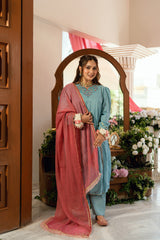 Baat Pakki Omal by Komal Stitched 3 Piece Dobby Suit-Hoorain
