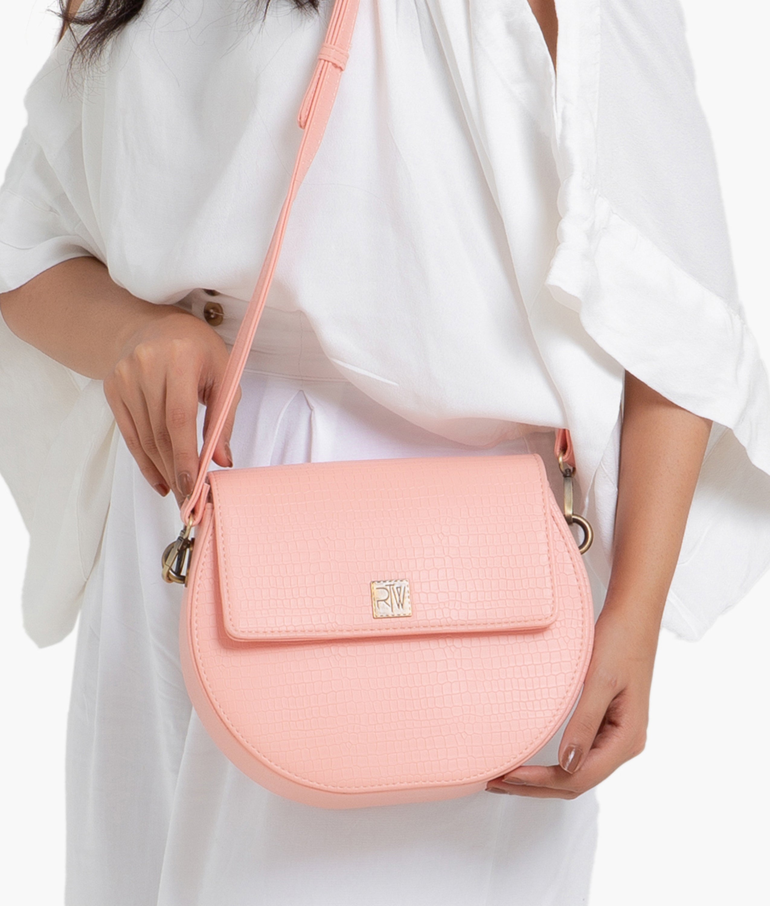 RTW Creation - Pink crocodile saddle bag