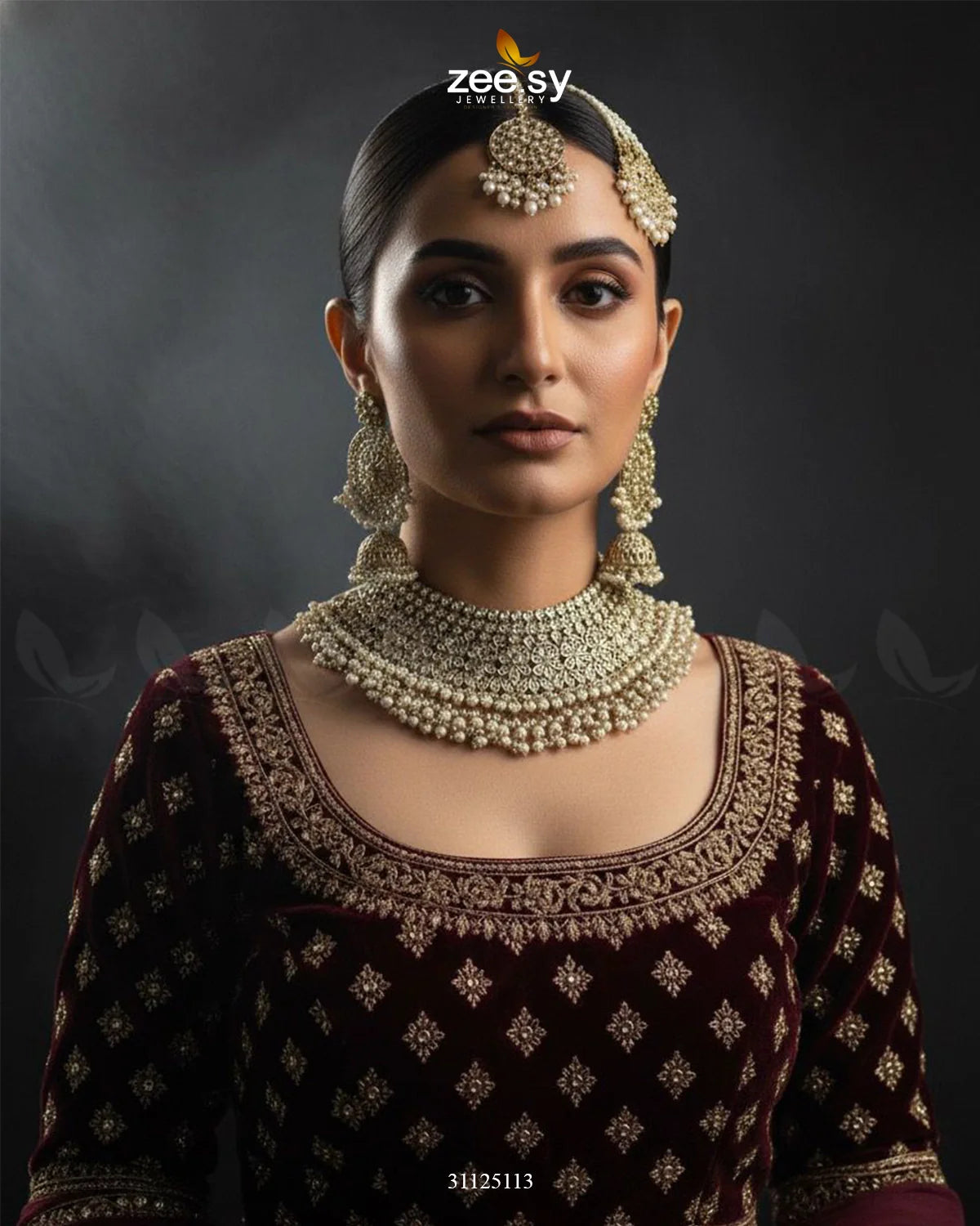 Precious Moitif Ornate Bridal Set Golden Champagne - Zeesy Jewellery