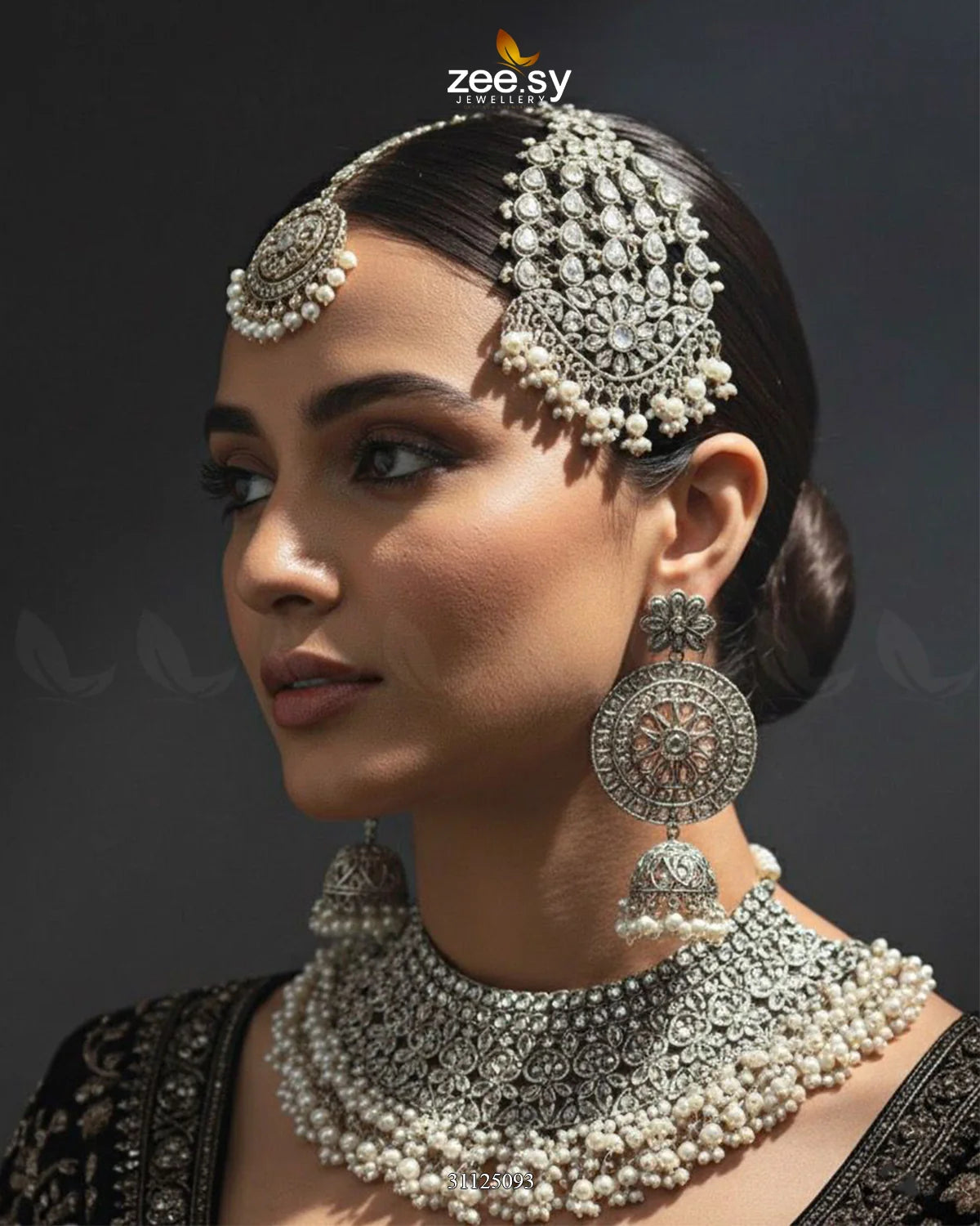 Precious Moitif Ornate Bridal Set Silver - Zeesy Jewellery