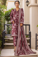 Bin Saeed Stitched 3 Piece Printed Khaddar Vol-03 Suit-WK-2382-Maroon