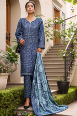 Bin Saeed Stitched 3 Piece Exclusive Printed Khaddar Vol-04 Suit-WK-2396-Blue