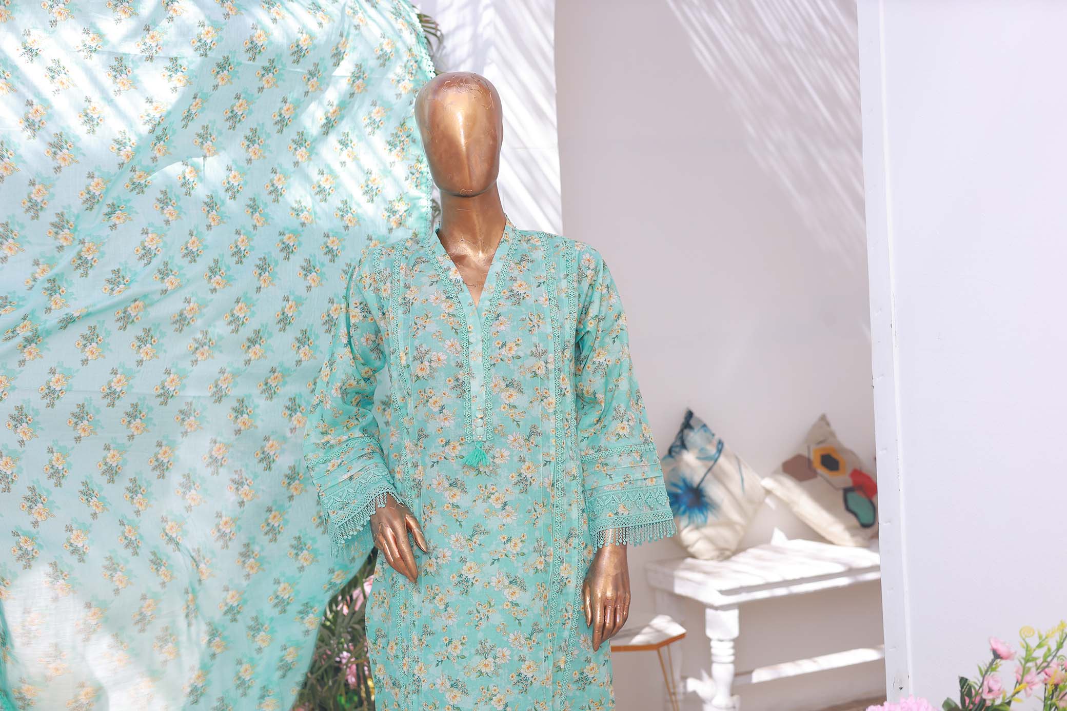 03 PC - TURQUISE - SHIRT - EMBROIDERED
