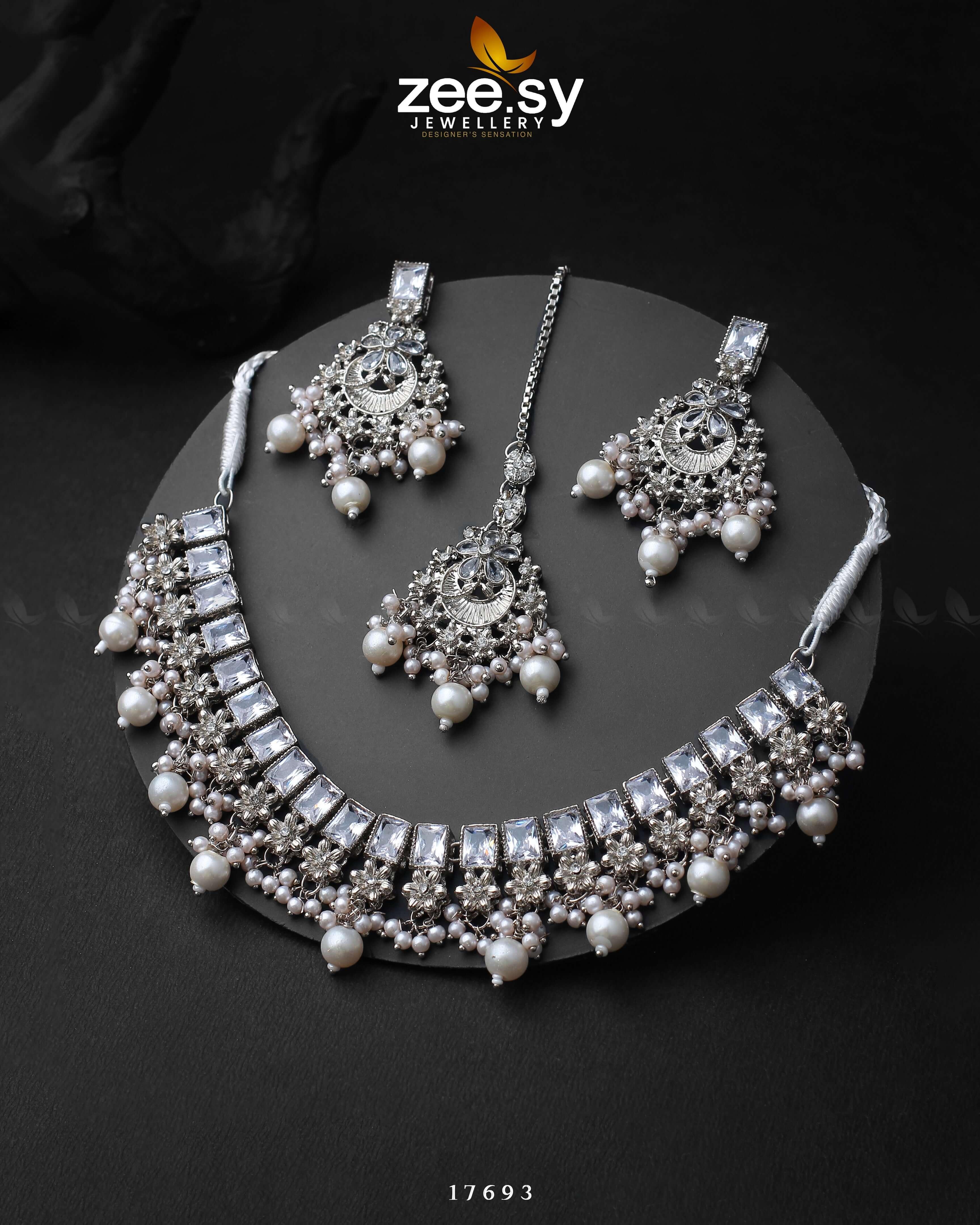 Prism Necklace Silver Pearl - Zeesy Jewellery