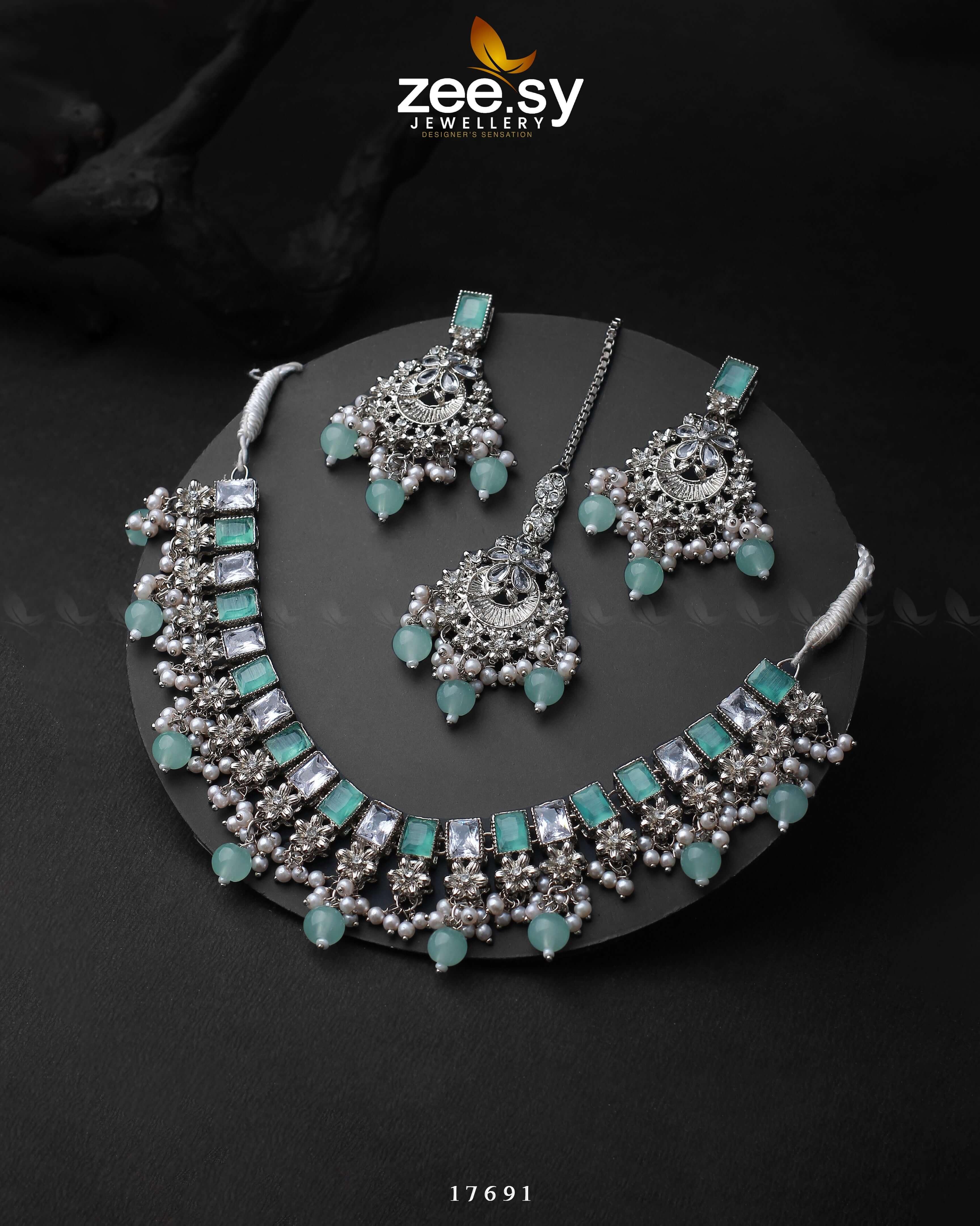 Prism Necklace Silver Mint Green - Zeesy Jewellery