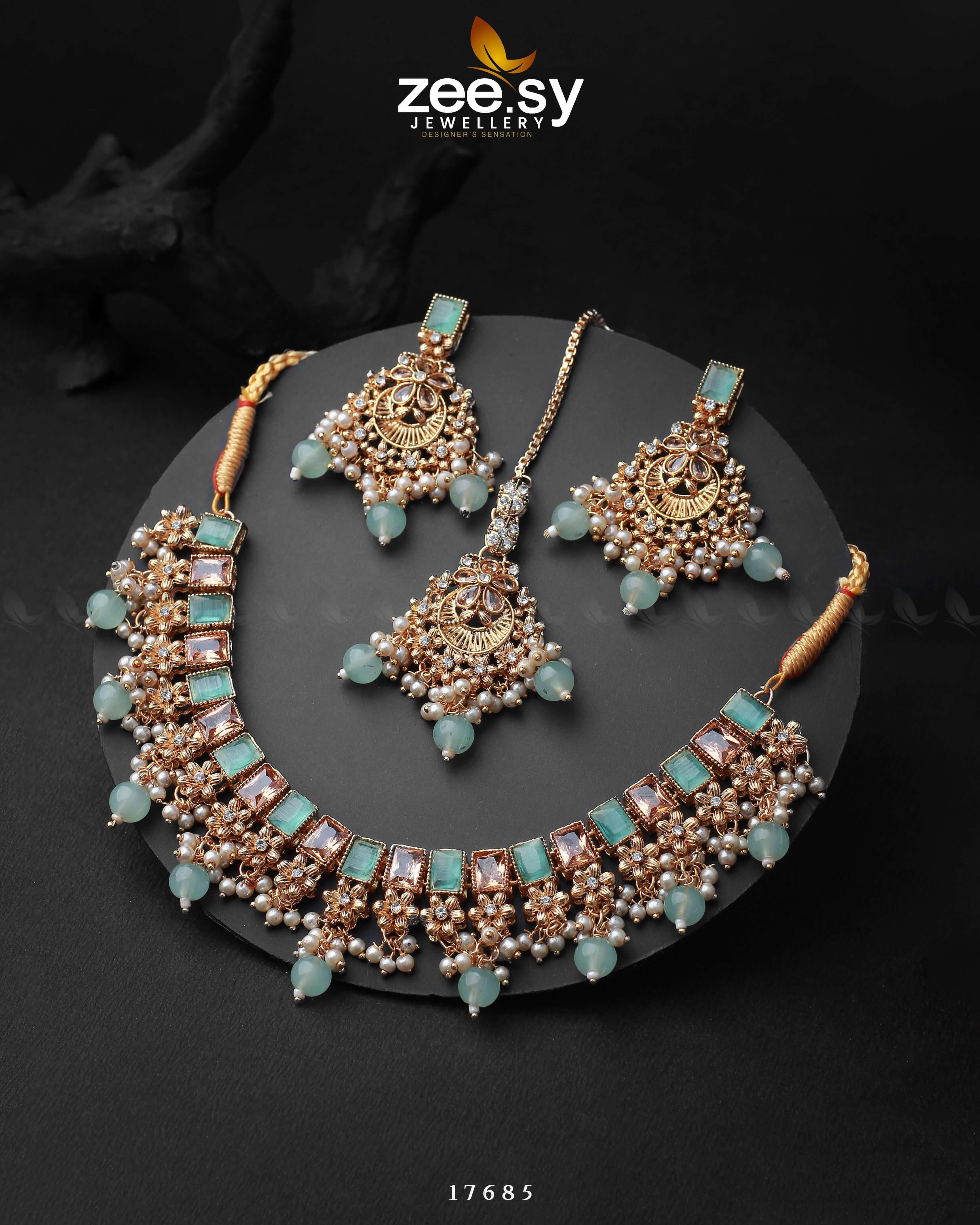 Prism Necklace Golden Mint Green - Zeesy Jewellery