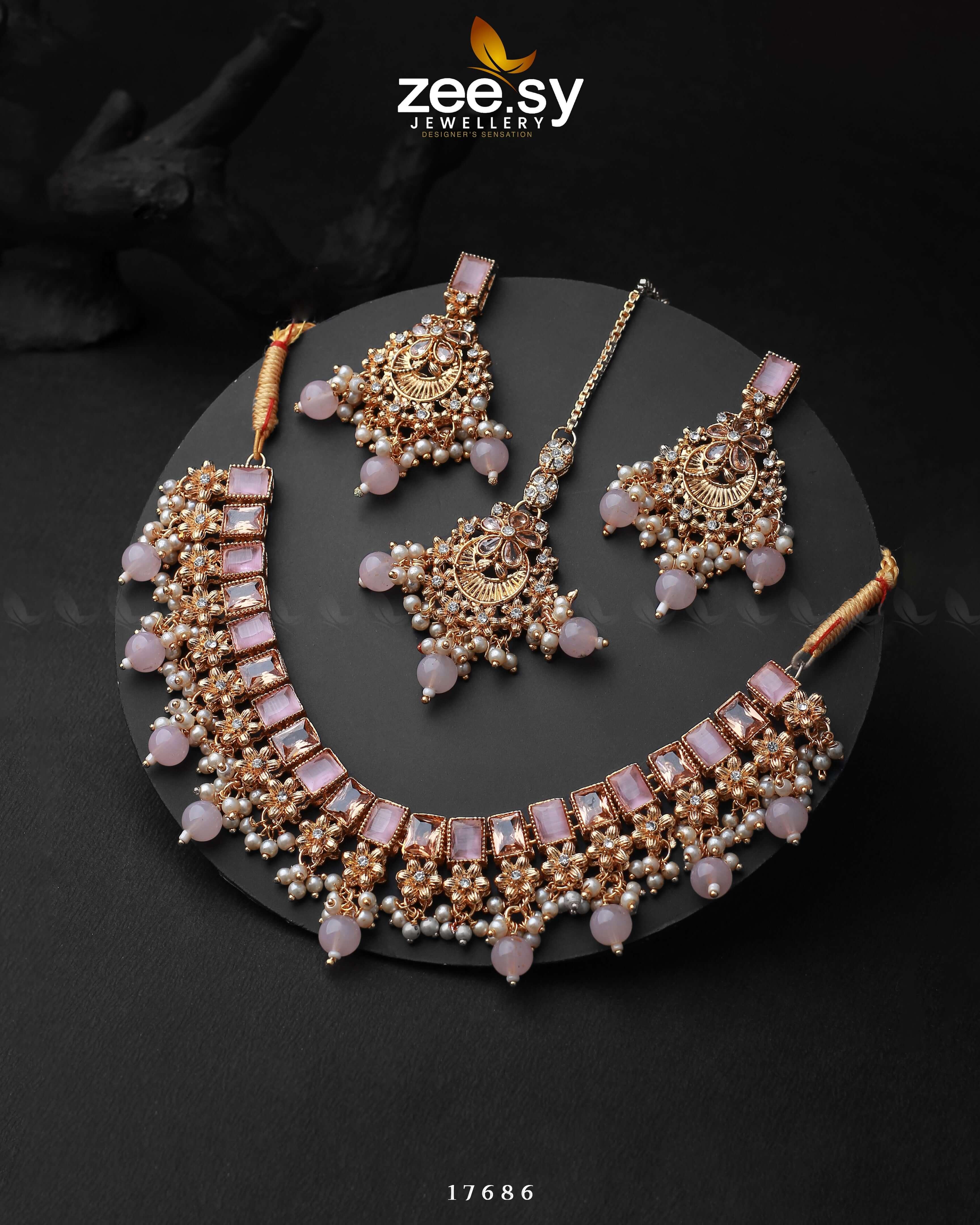 Prism Necklace Golden Mint Pink - Zeesy Jewellery