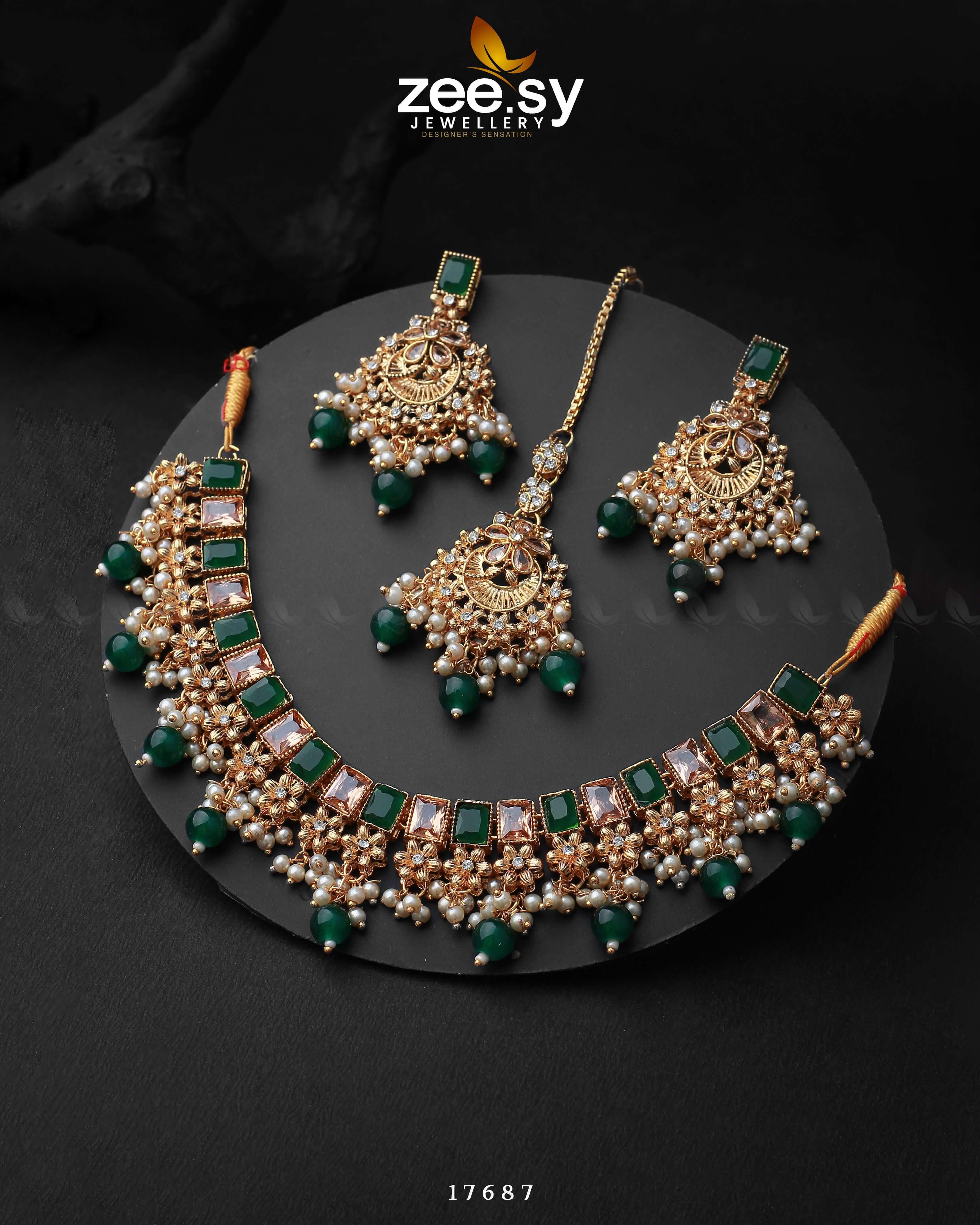 Prism Necklace Golden Green - Zeesy Jewellery