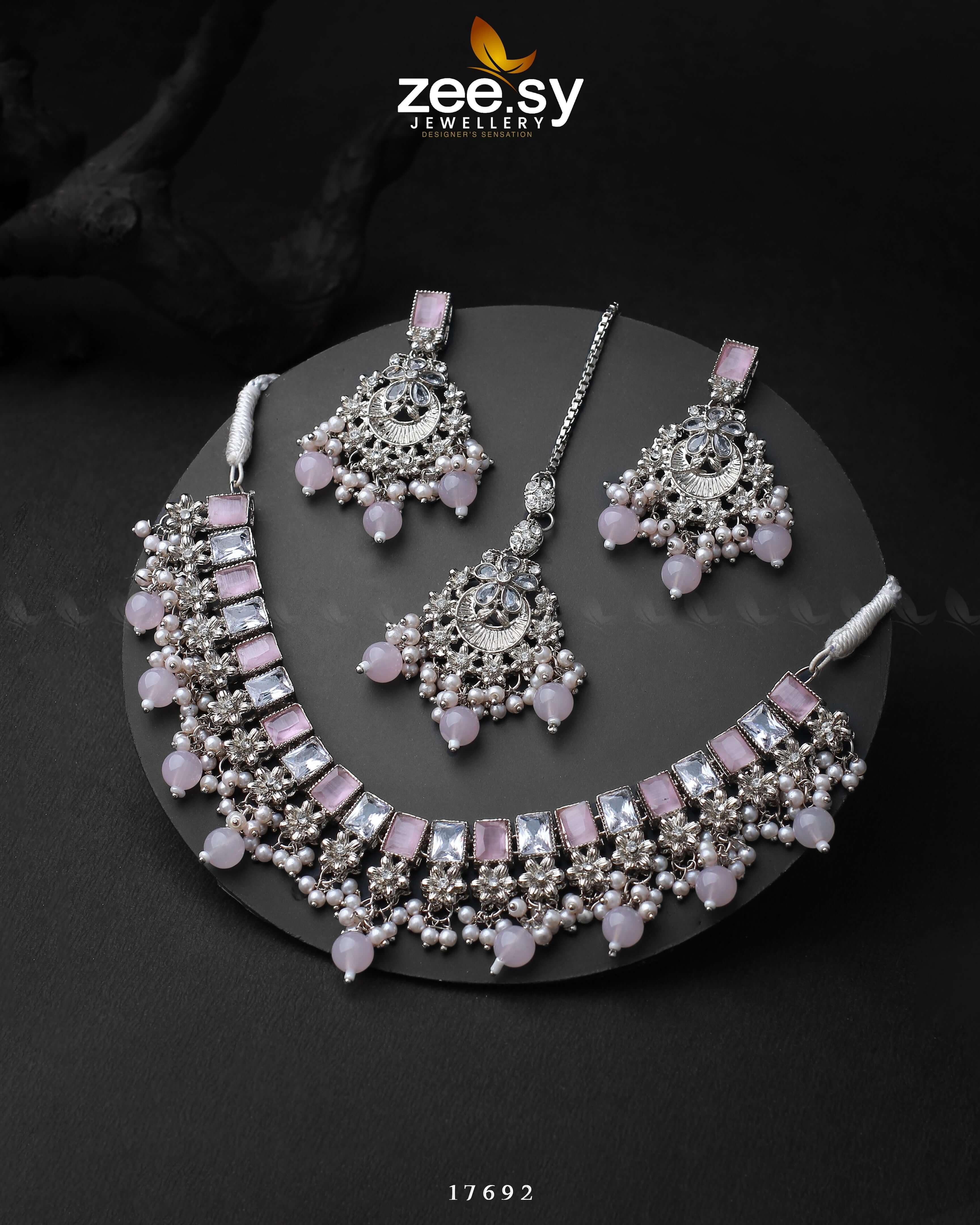Prism Necklace Silver Mint Pink - Zeesy Jewellery