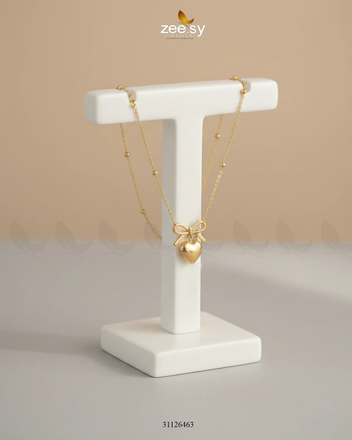 Puffed Heart Ribbon Bow Chain - Zeesy Jewellery