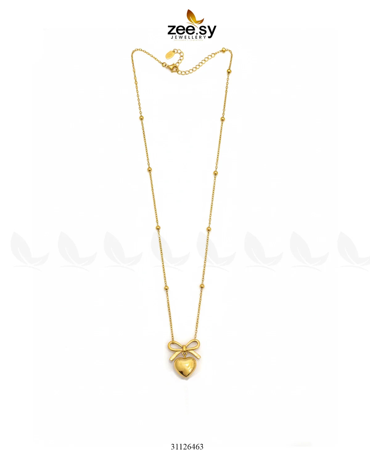 Puffed Heart Ribbon Bow Chain - Zeesy Jewellery