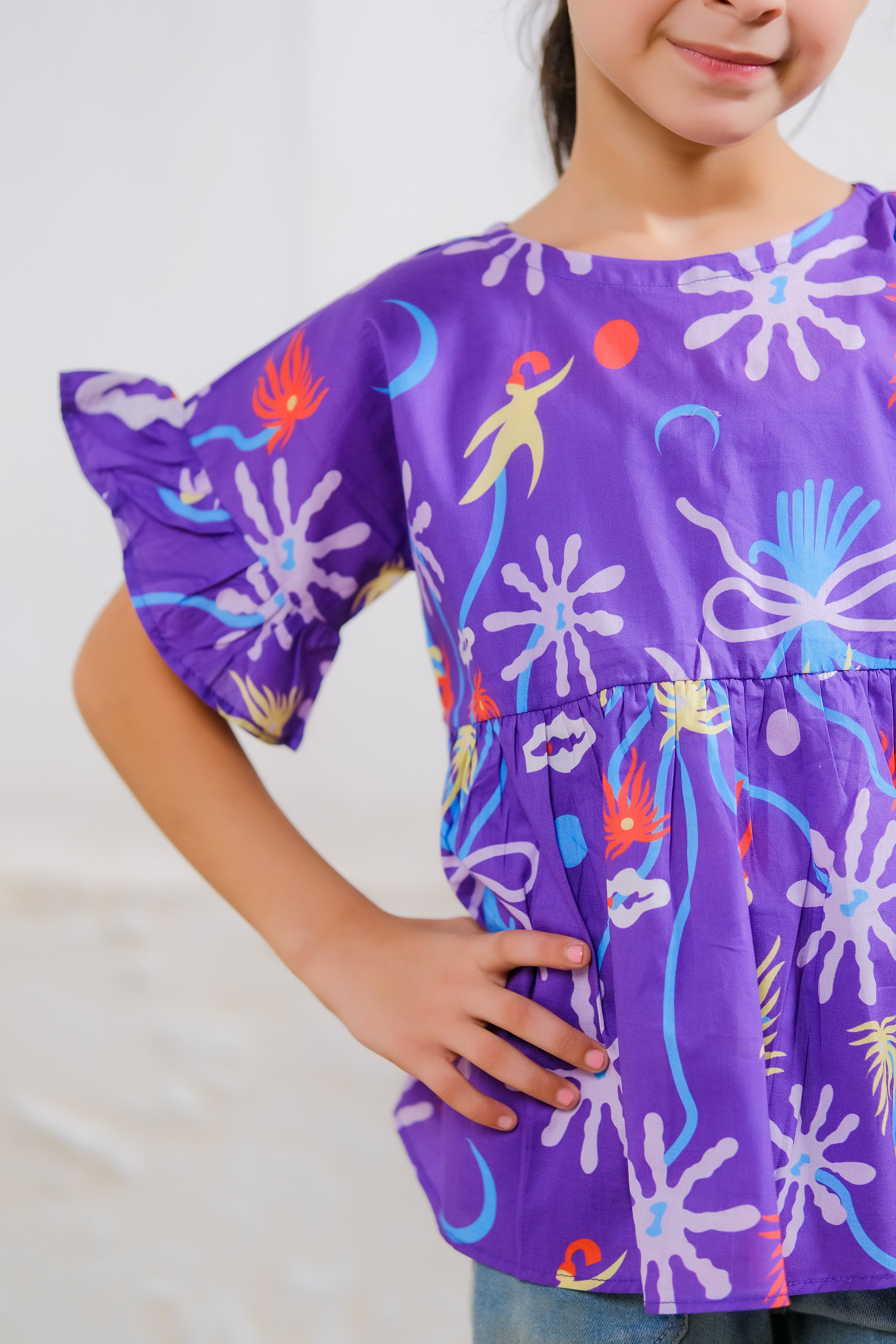Sprinkles Stitched 1 Piece Summer Shirts Kids Collection'2025-Purple Paradise Peplum Top