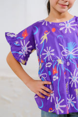 Sprinkles Stitched 1 Piece Summer Shirts Kids Collection'2025-Purple Paradise Peplum Top