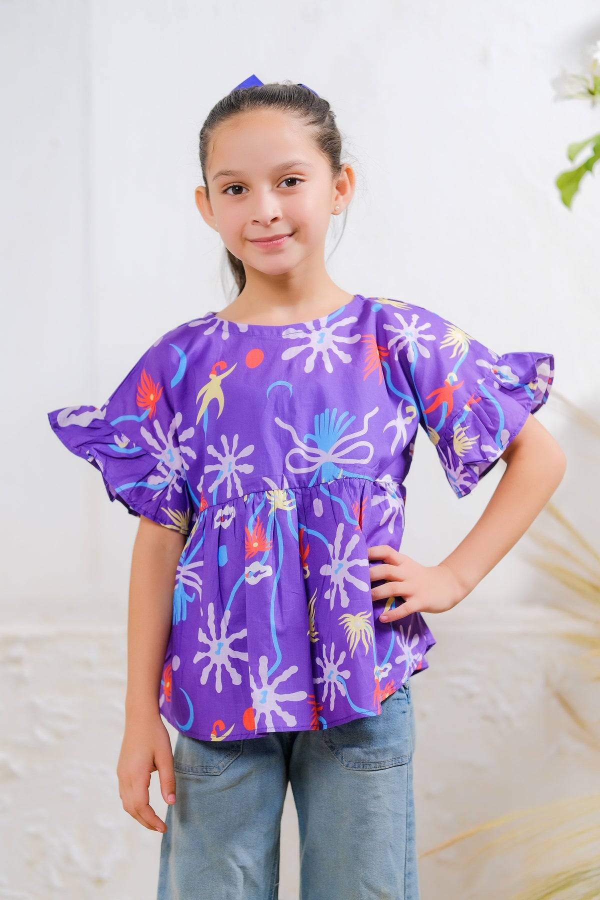 Sprinkles Stitched 1 Piece Summer Shirts Kids Collection'2025-Purple Paradise Peplum Top