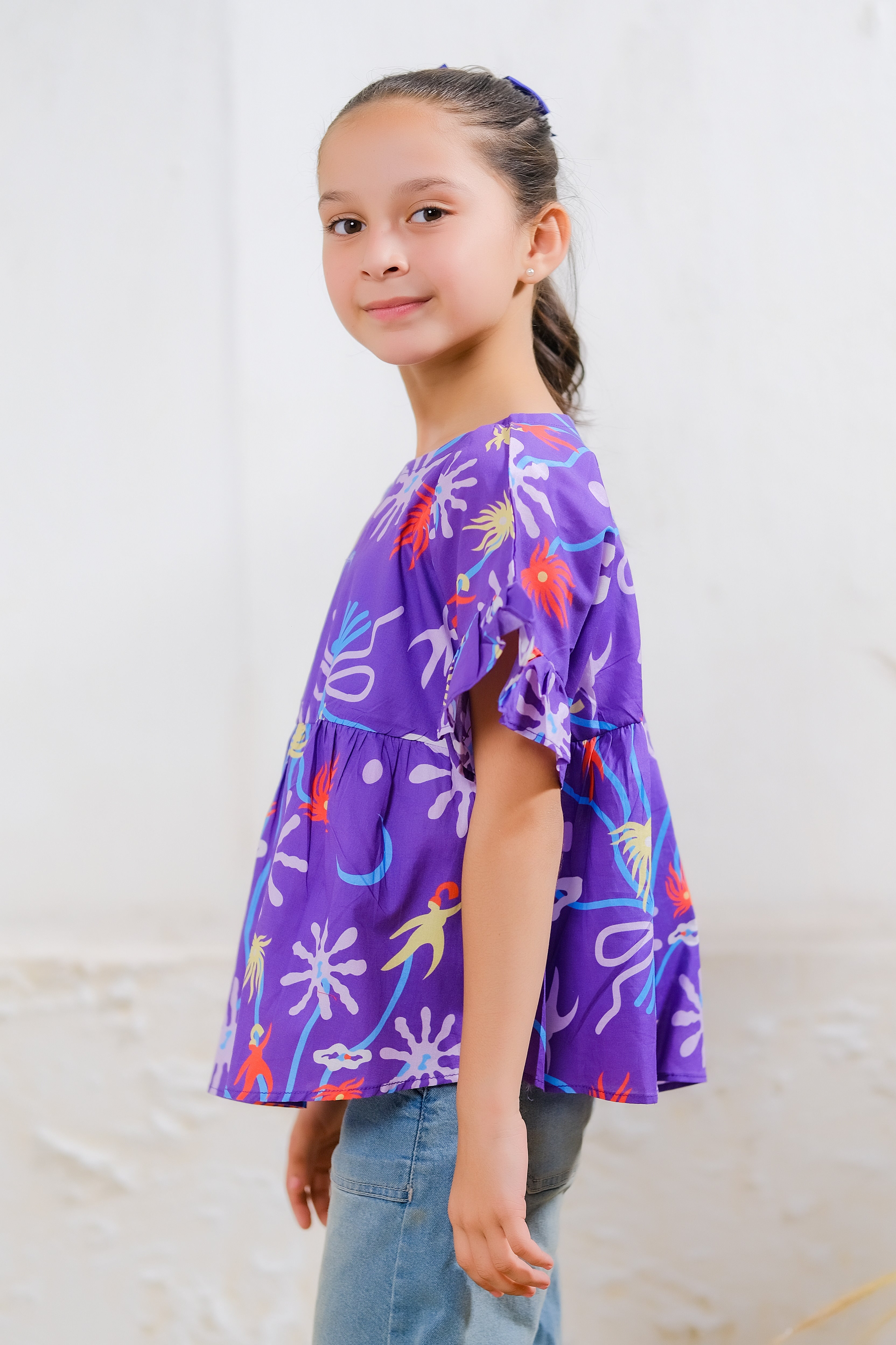 Sprinkles Stitched 1 Piece Summer Shirts Kids Collection'2025-Purple Paradise Peplum Top