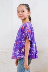 Sprinkles Stitched 1 Piece Summer Shirts Kids Collection'2025-Purple Paradise Peplum Top