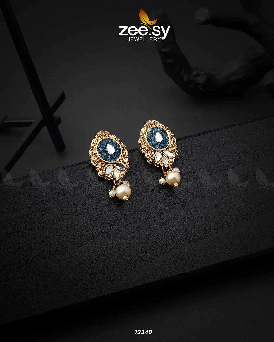 Quartz Earrings Blue - Zeesy Jewellery
