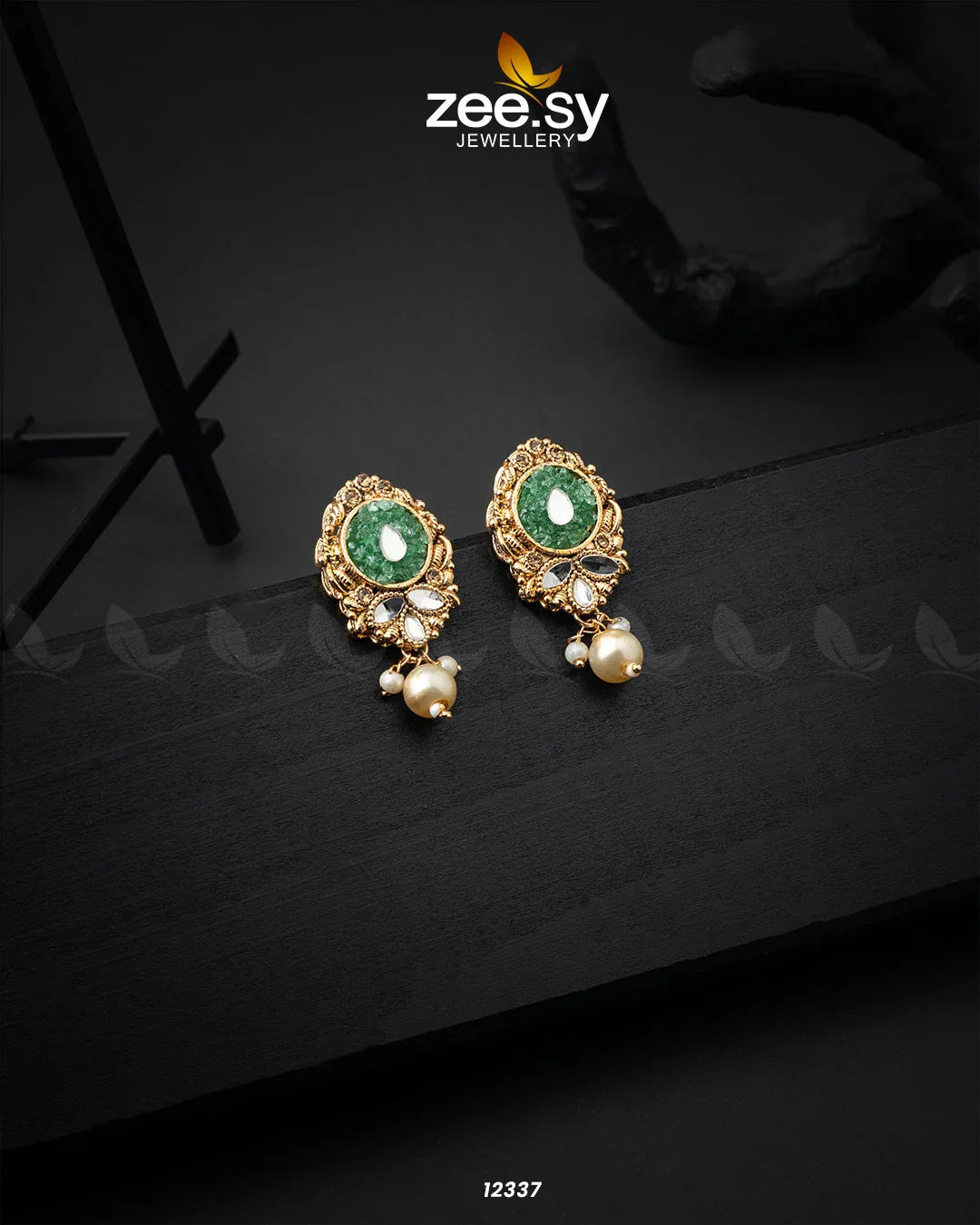 Quartz Earrings Green - Zeesy Jewellery