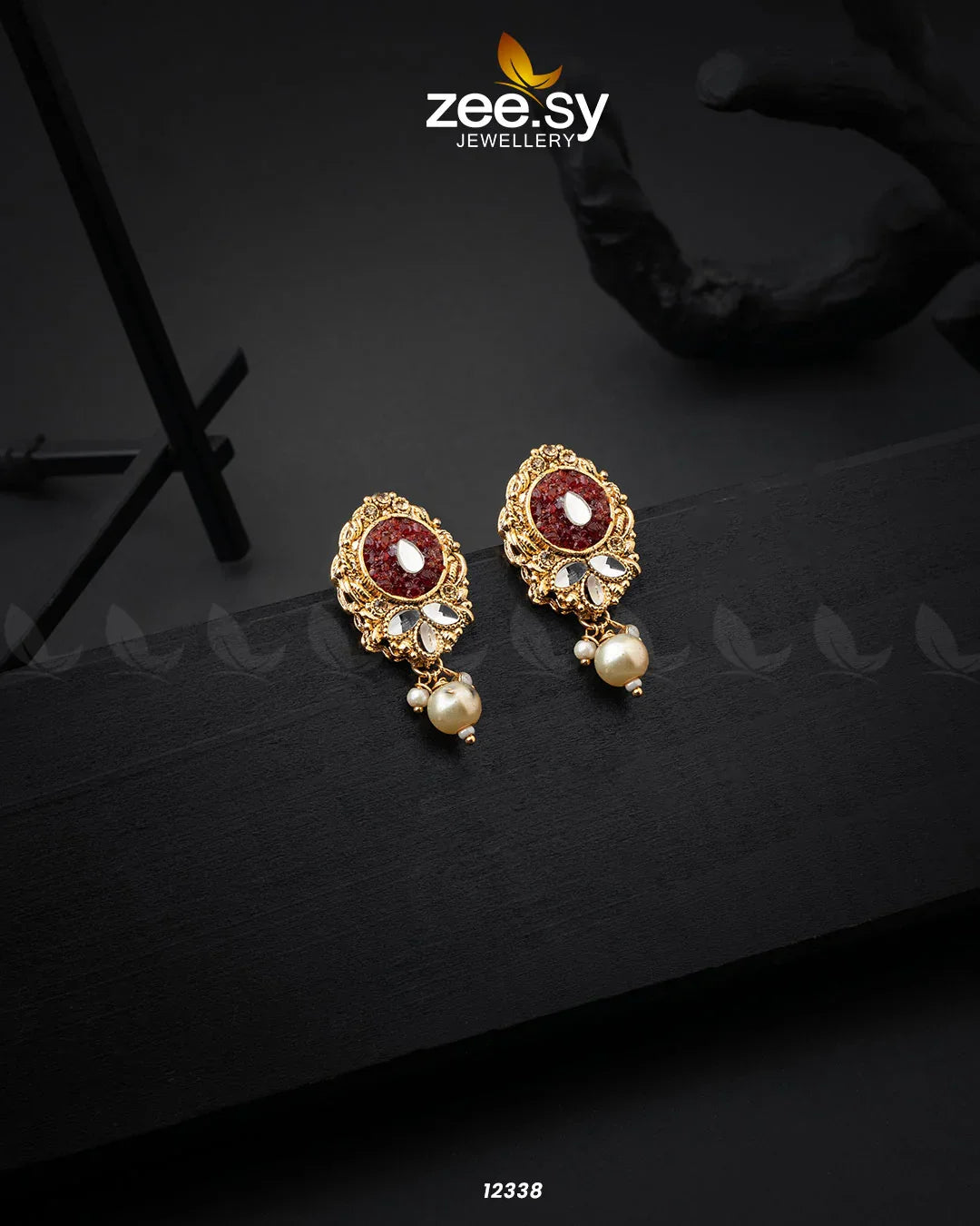 Quartz Earrings Red - Zeesy Jewellery