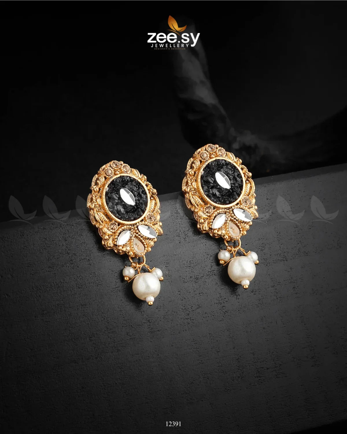 Quartz Earrings Black - Zeesy Jewellery
