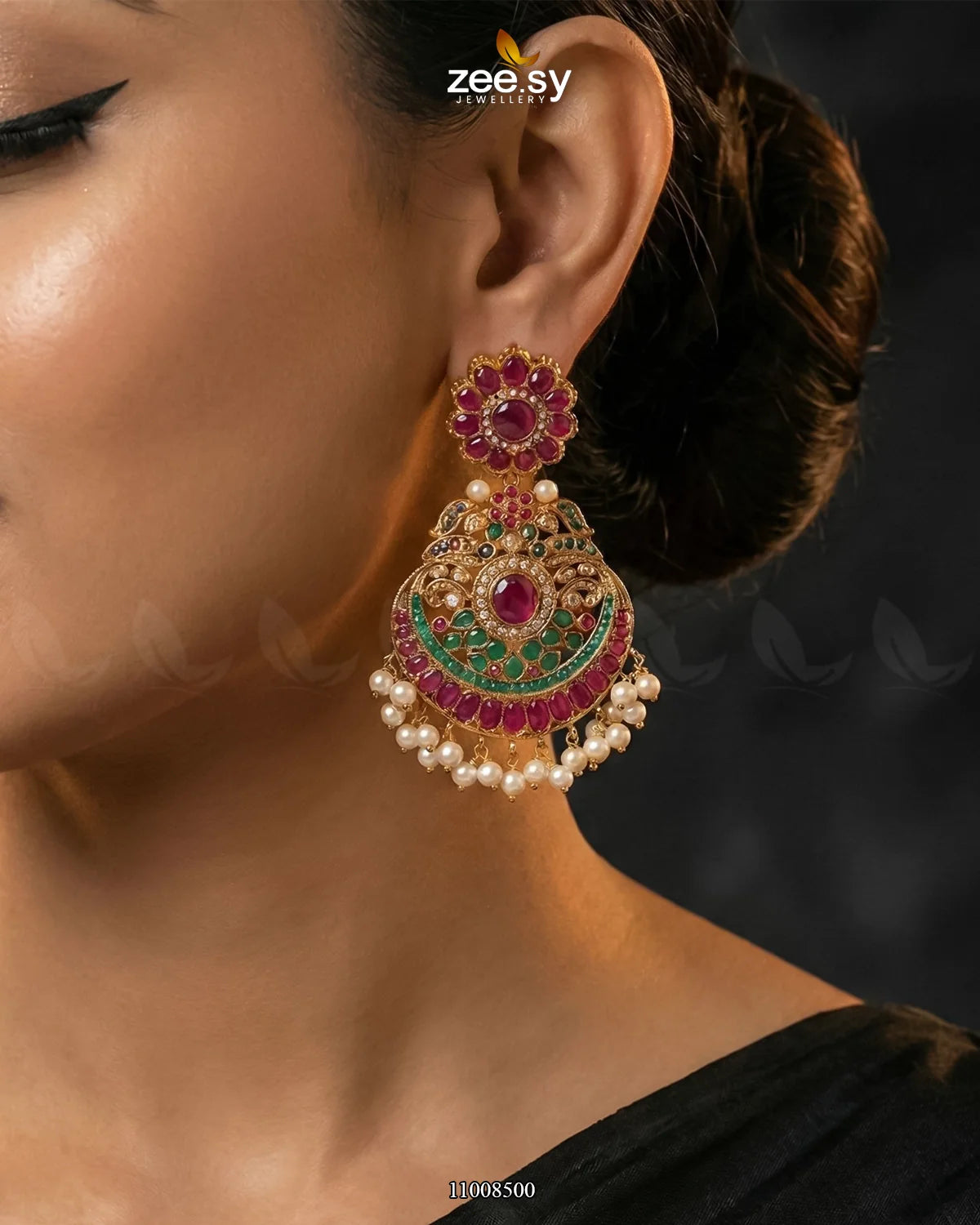 Multi-Toned Floral Malla Necklace Set - Zeesy Jewellery