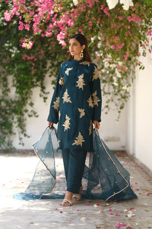 Sprinkles Stitched 3 Piece Formals Luxury Festive Women Collection'2025-Teal Temptation 3pcs- Embroidered
