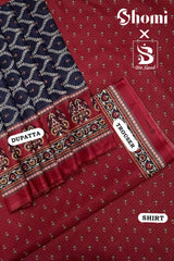 Bin Saeed 3 Piece Unstitched Printed Lawn Edition'01 Suit-RDL-04-Maroon