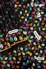 Bin Saeed 3 Piece Unstitched Printed Lawn Edition'01 Suit-RDL-09-Black