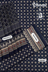 Bin Saeed 3 Piece Unstitched Printed Lawn Edition'01 Suit-RDL-26-Navy Blue