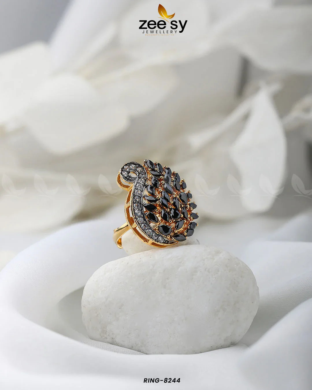 Baguette Cluster Ring-8244 Black - Zeesy Jewellery