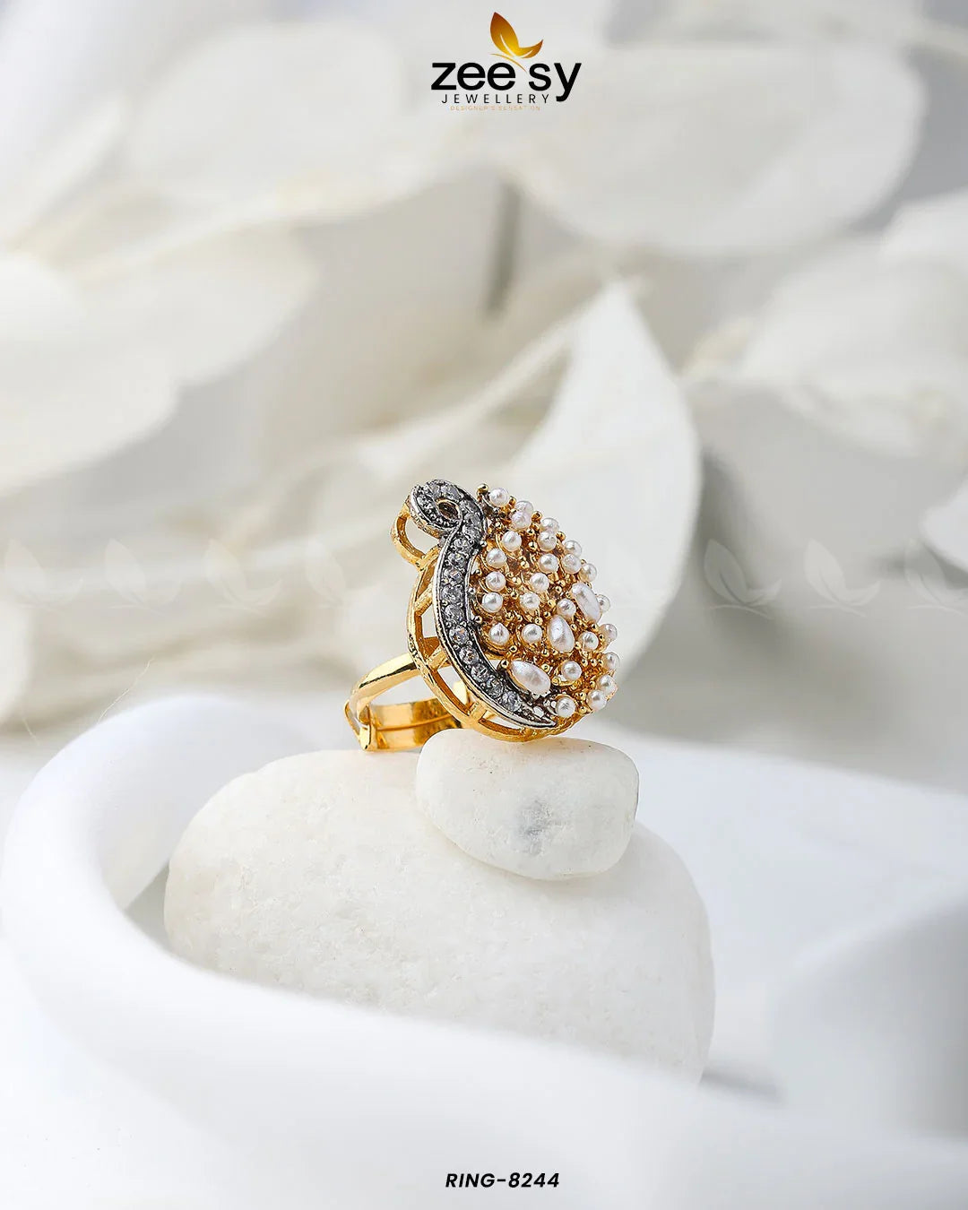 Baguette Cluster Ring-8244 Pearl - Zeesy Jewellery
