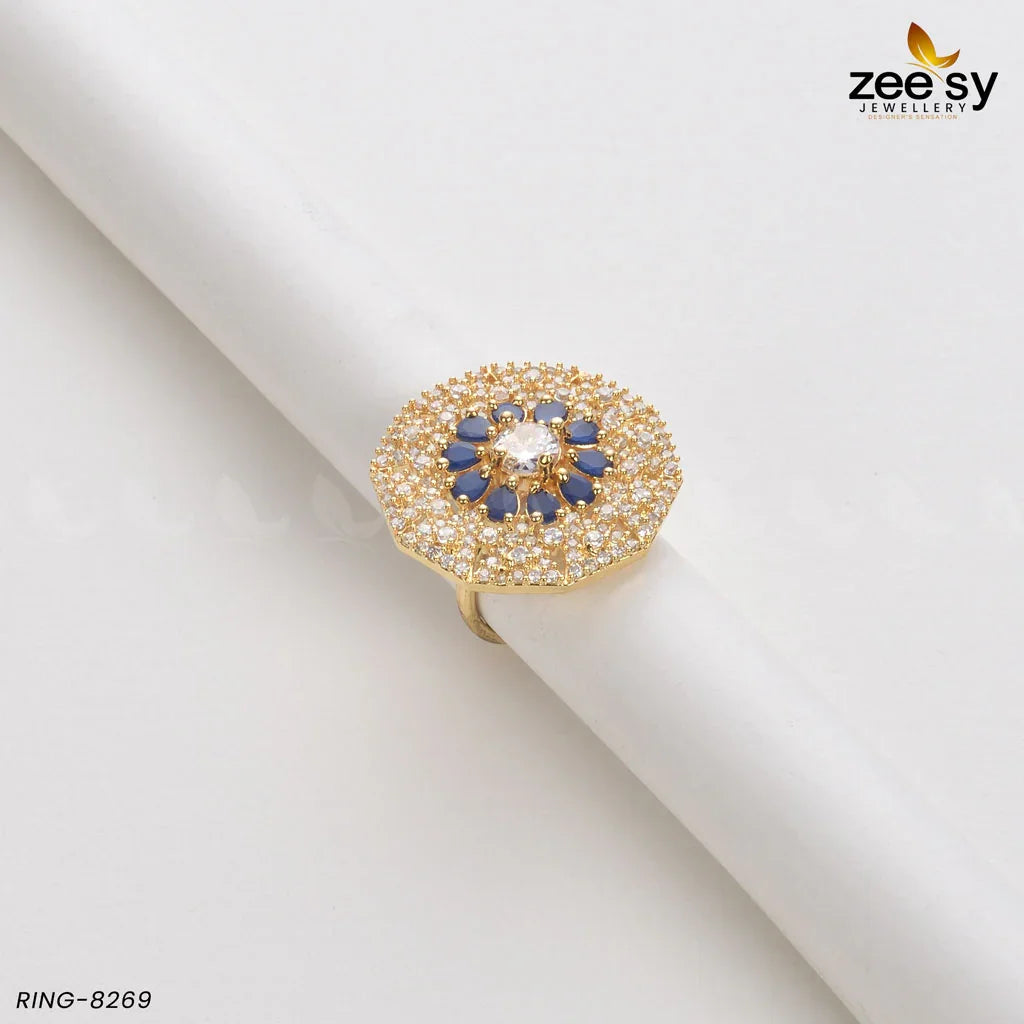 Round Ring-8269 Golden Blue - Zeesy Jewellery