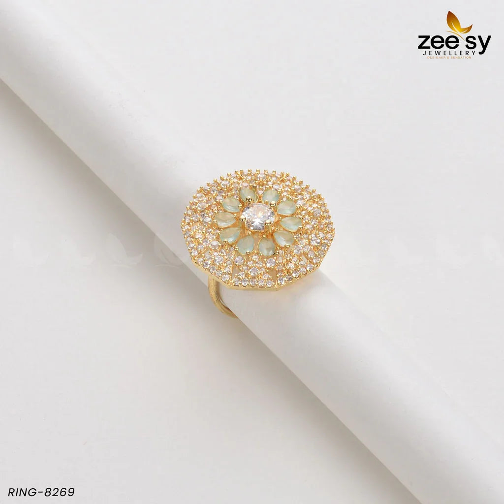 Round Ring-8269 Golden Mint Green - Zeesy Jewellery