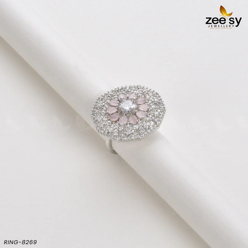 Round Ring-8269 Silver Mint Pink - Zeesy Jewellery
