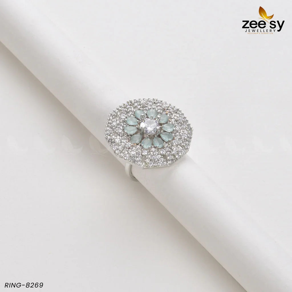 Round Ring-8269 Silver Mint Green - Zeesy Jewellery
