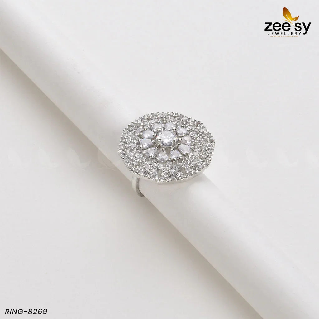 Round Ring-8269 Silver White - Zeesy Jewellery